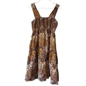 VTG 90s Y2K Zoey Beth Brown Floral Cotton Sleeveless Tiered Dress Size Large